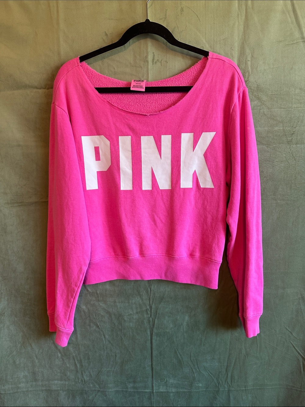 #926 PINK Victoria's Secret Hot Pink Off-the-Shoulder Sweatshirt